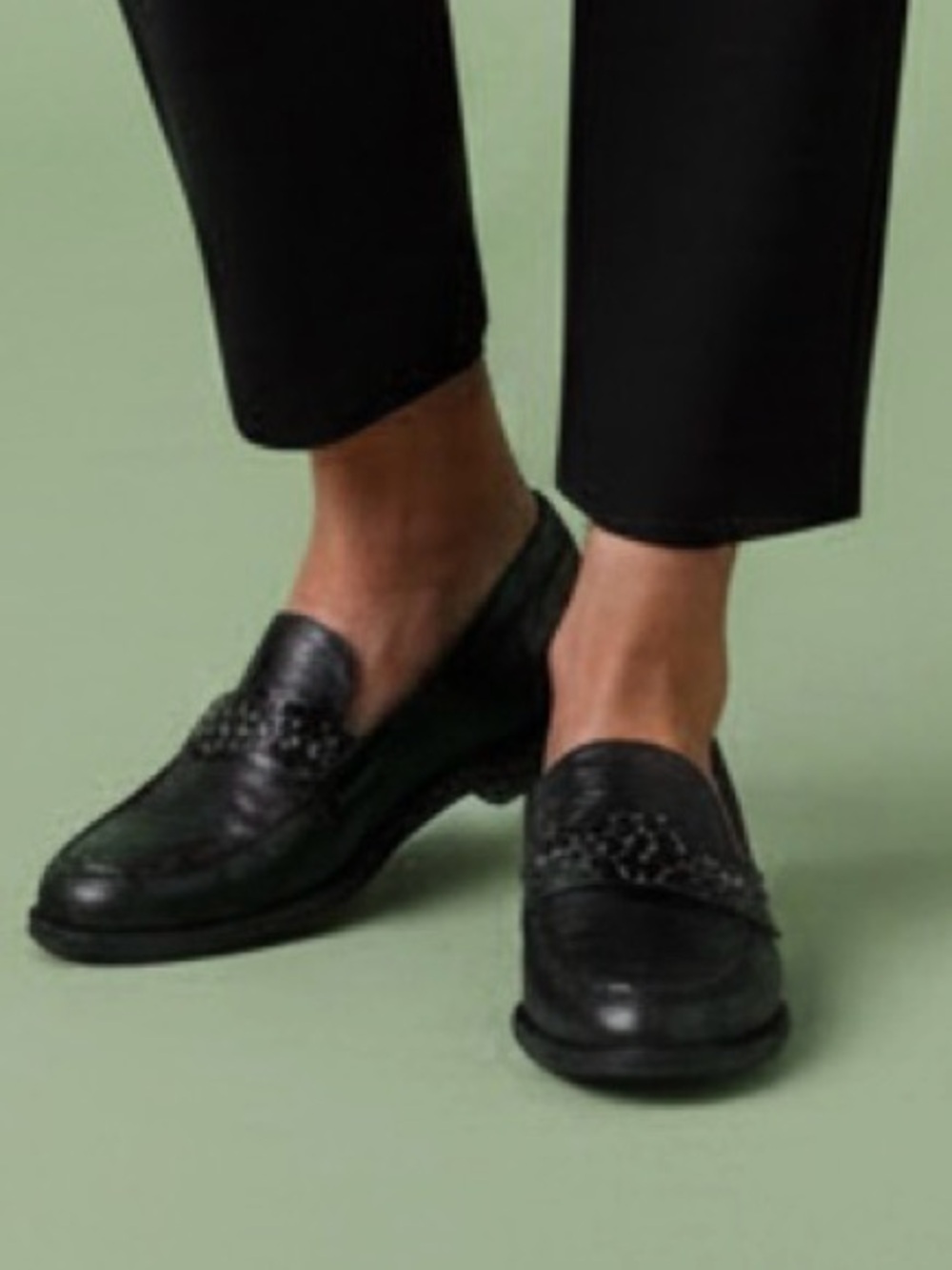 Brioso Frisco Black Leather Women's Stud-Trim Loafers